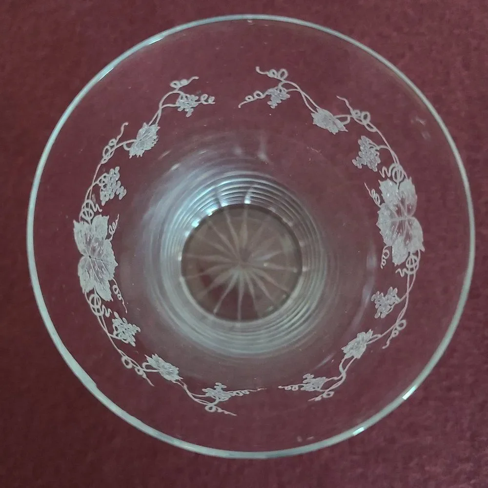 Cambridge Glass Bacchus Grapes Grapevine Leaf Crystal Juice Glass Antique Etched